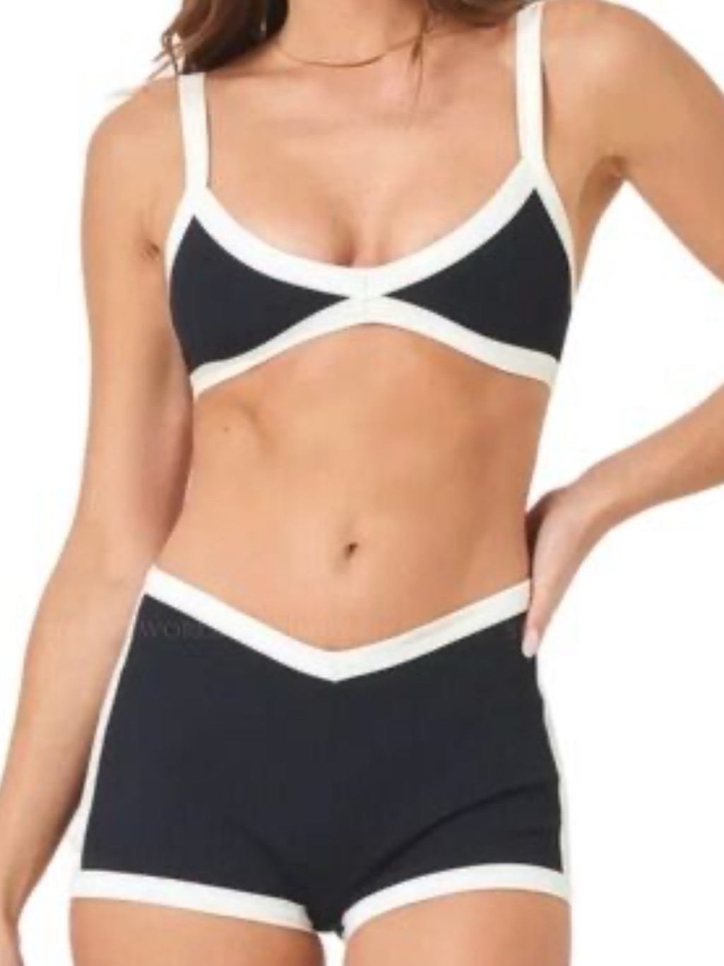 L*Space Set: Taylor Bikini Top& Sailor Bikini Shorts; Color:Black-Cream; Medium